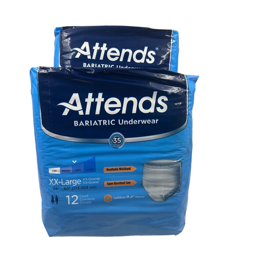 Attends Bariatric Disposable Underwear Heavy Size XXL 2 Packs Of‎ 12-48 Total